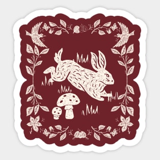 Cottagecore Linocut Bunny Sticker